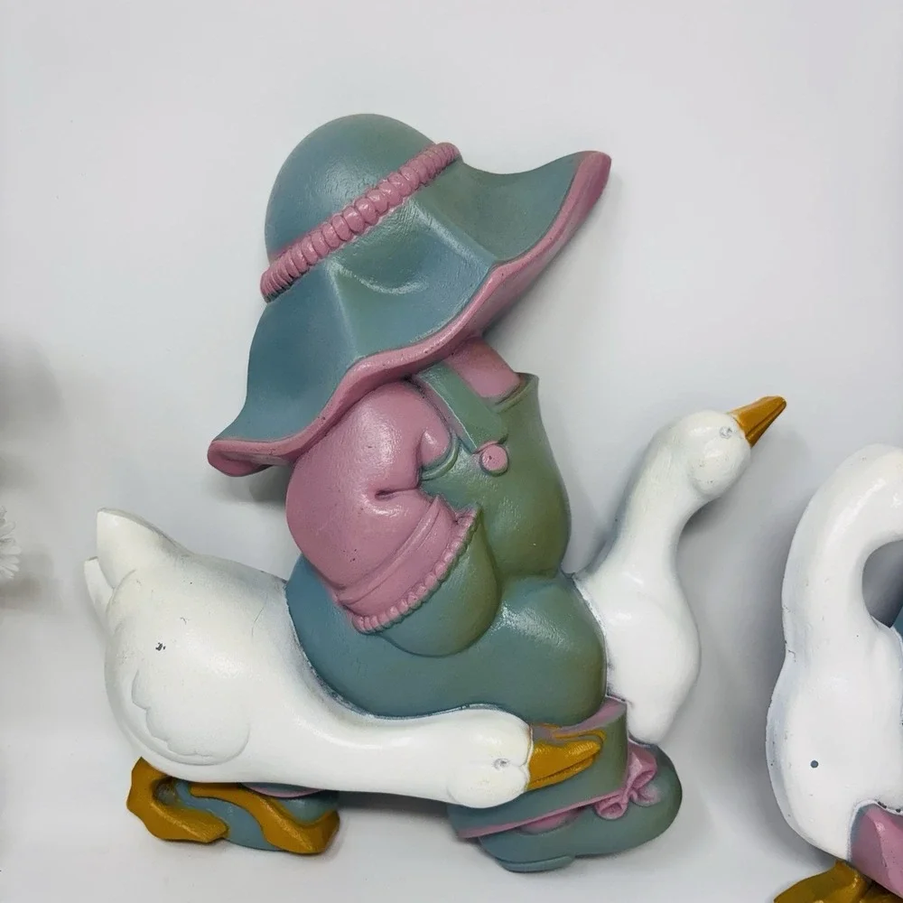 Vintage 1978 Burwood‎ Boy Girl & Geese Goose Wall Hanging Home Decor Grandmacore